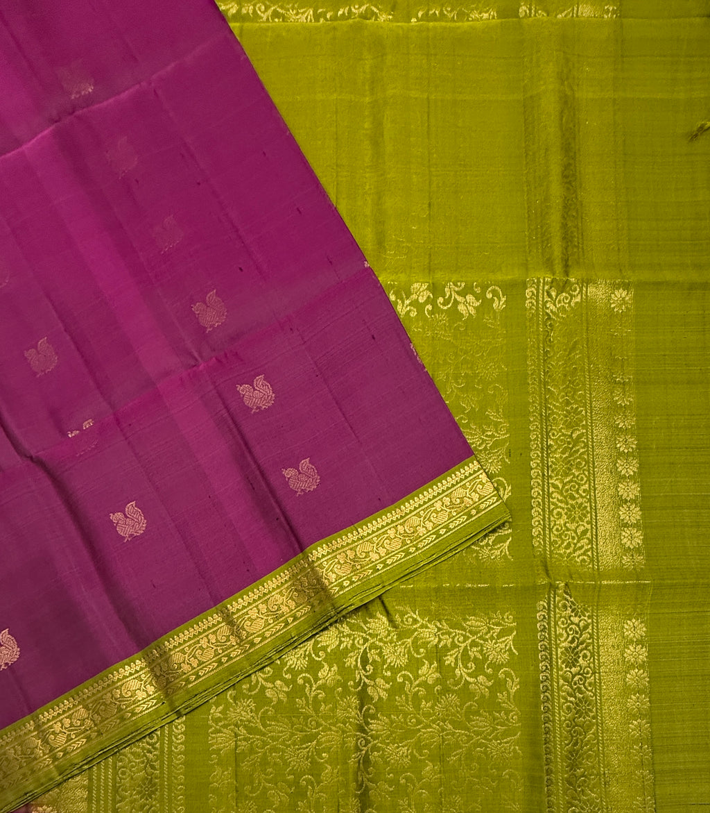 VSF1120 - purple color body , green color pallu,blouse - Pure silk saree