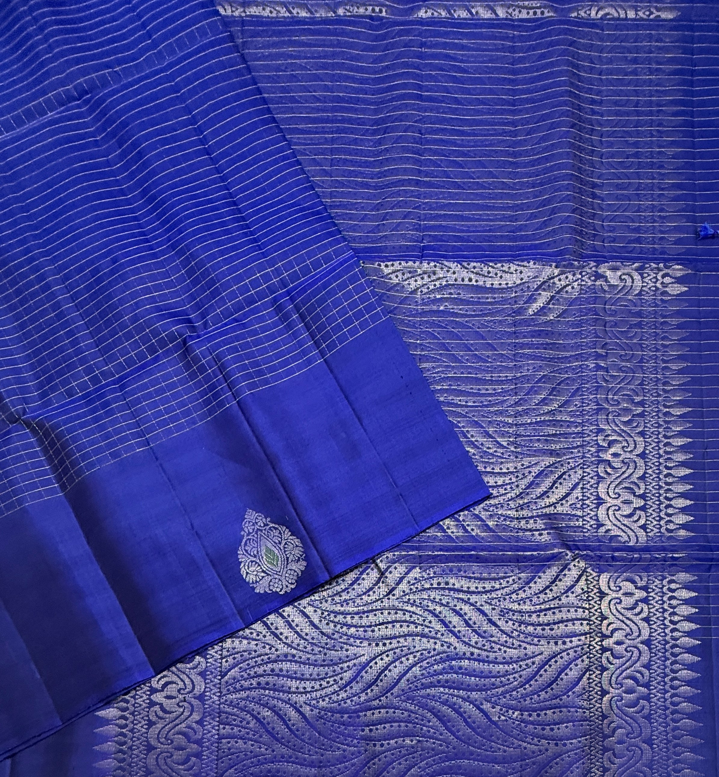 VSF1121 - ink blue color body , color pallu,blouse - Pure silk saree
