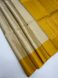 VSF1113 - beige color body , yellow color pallu,blouse - Pure silk saree
