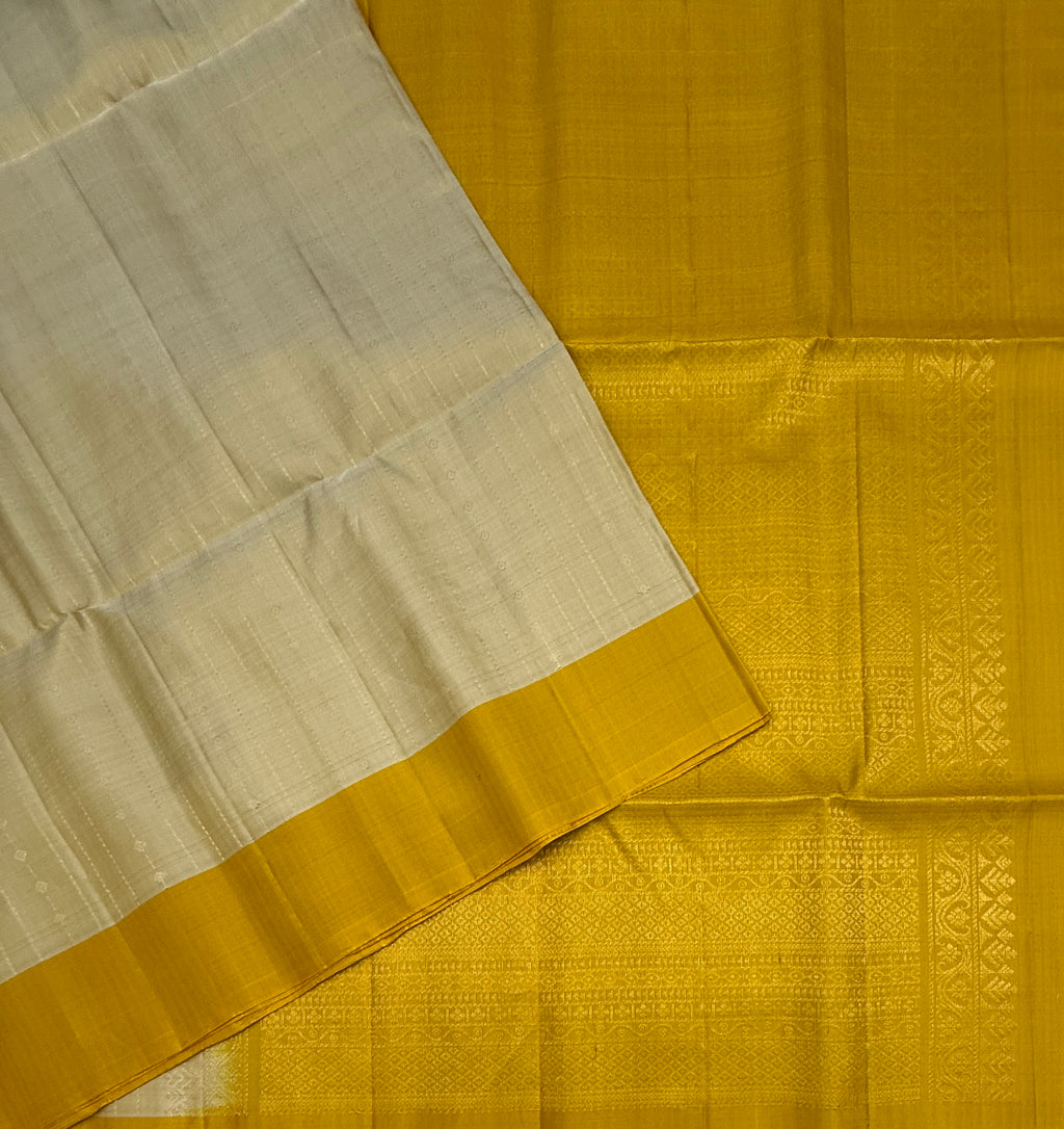 VSF1113 - beige color body , yellow color pallu,blouse - Pure silk saree