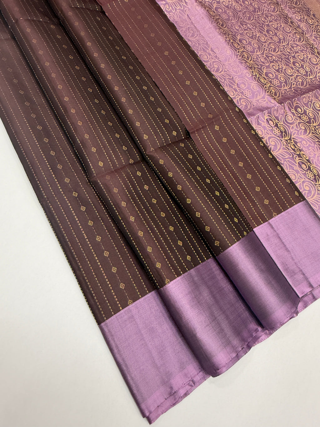 VSF1114 - brown color body , lavender color pallu,blouse - Pure silk saree