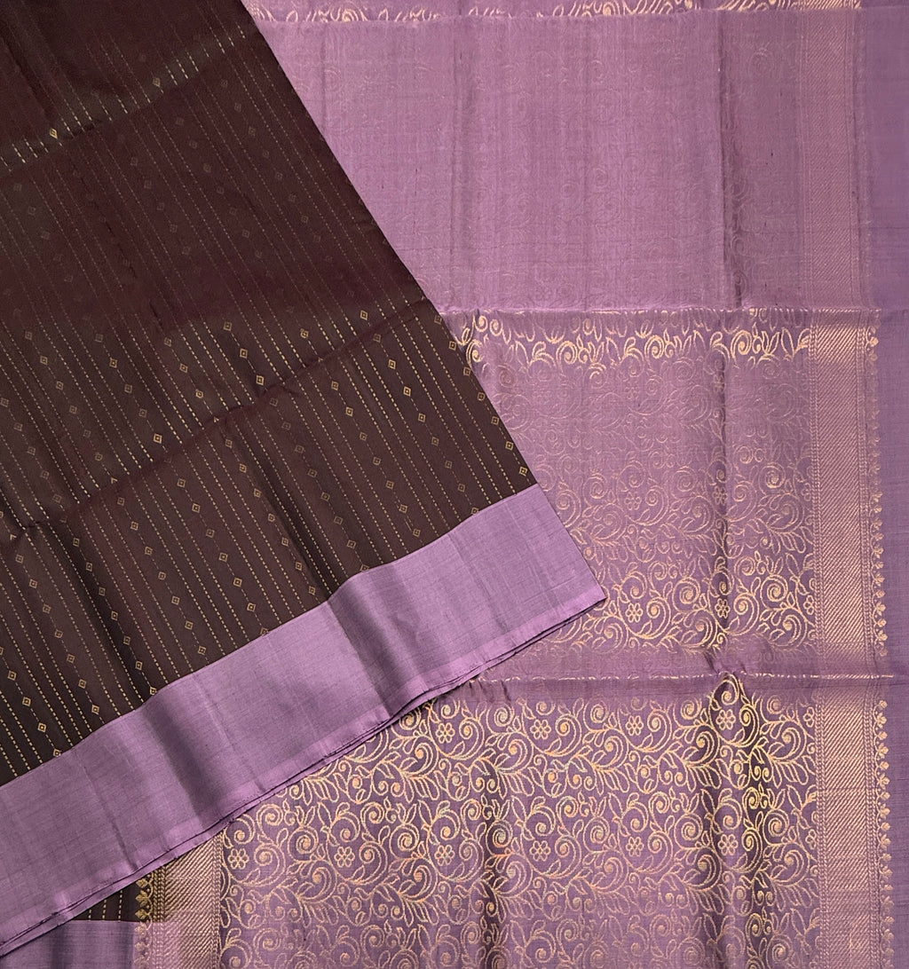 VSF1114 - brown color body , lavender color pallu,blouse - Pure silk saree