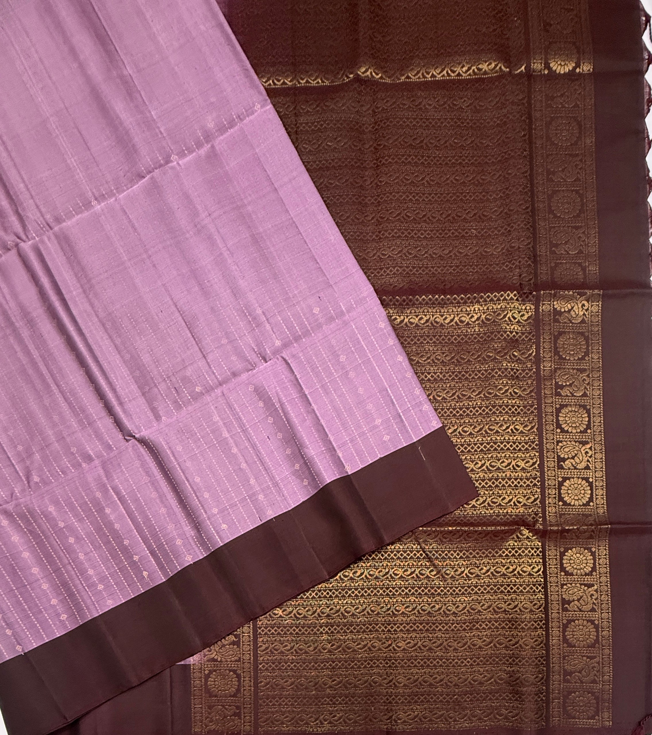 VSF1115 - lavender color body , brown color pallu,blouse - Pure silk saree