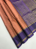 VSF1116 - peach with black color body , violet color pallu,blouse - Pure silk saree