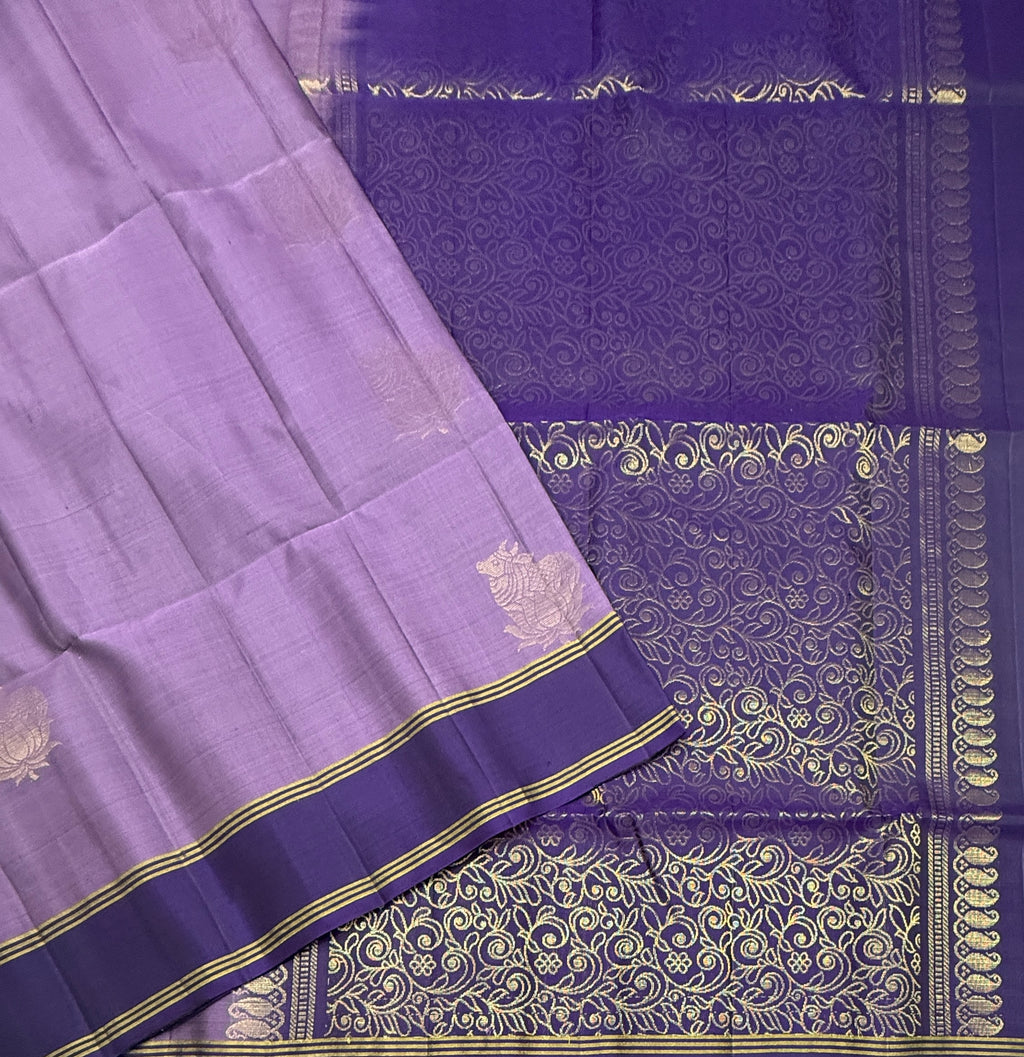 VSCB642 - lavender color body , violet color pallu , blouse - Pure silk saree