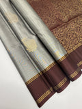VSCB643 - grey color body , brown color pallu , blouse - Pure silk saree