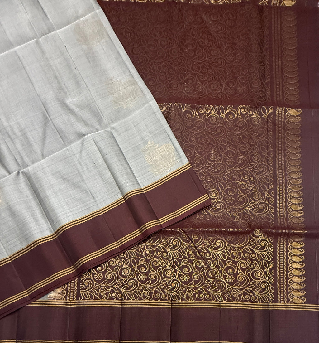 VSCB643 - grey color body , brown color pallu , blouse - Pure silk saree
