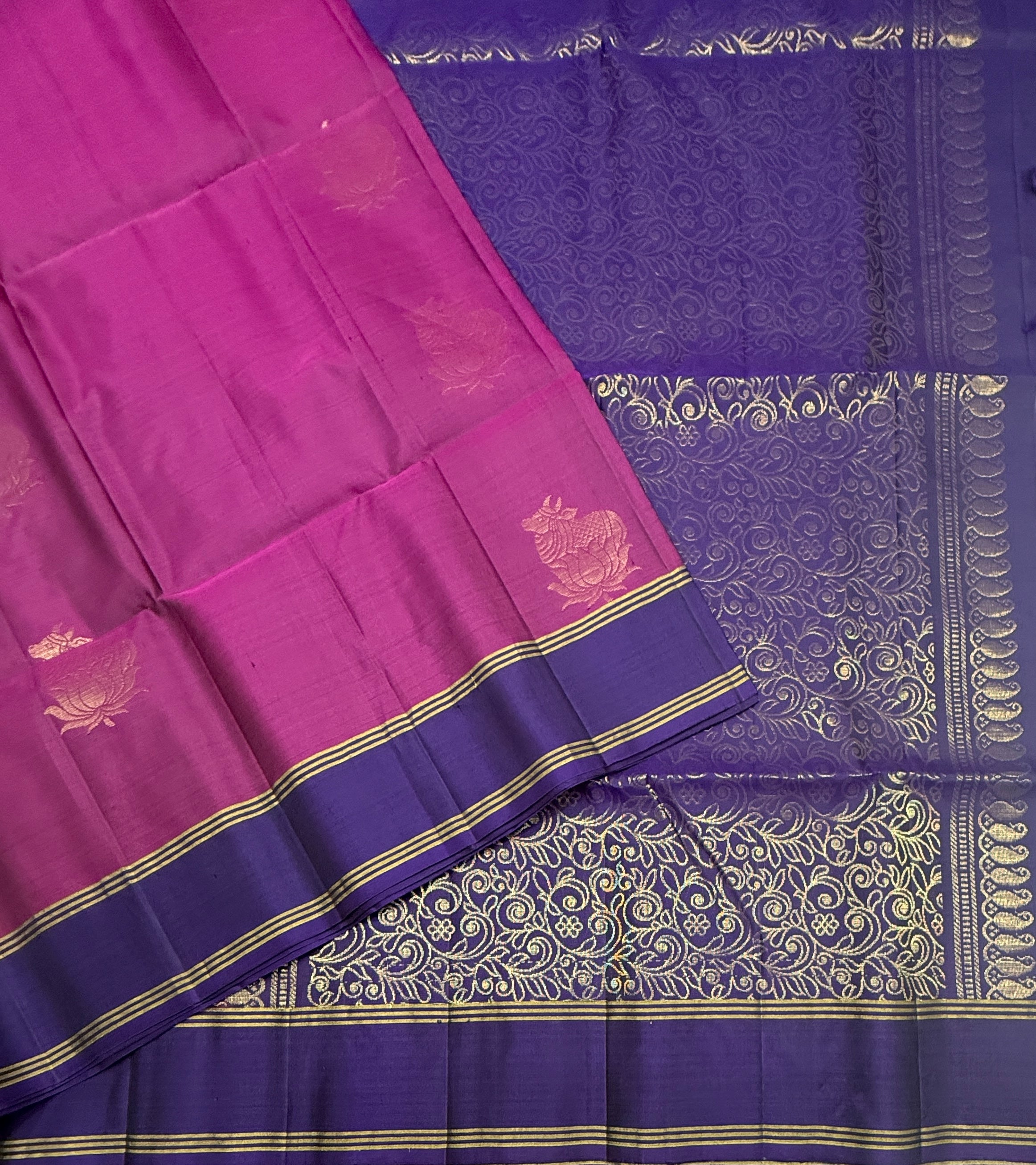 VSCB646 - purple color body , violet color pallu , blouse - Pure silk saree