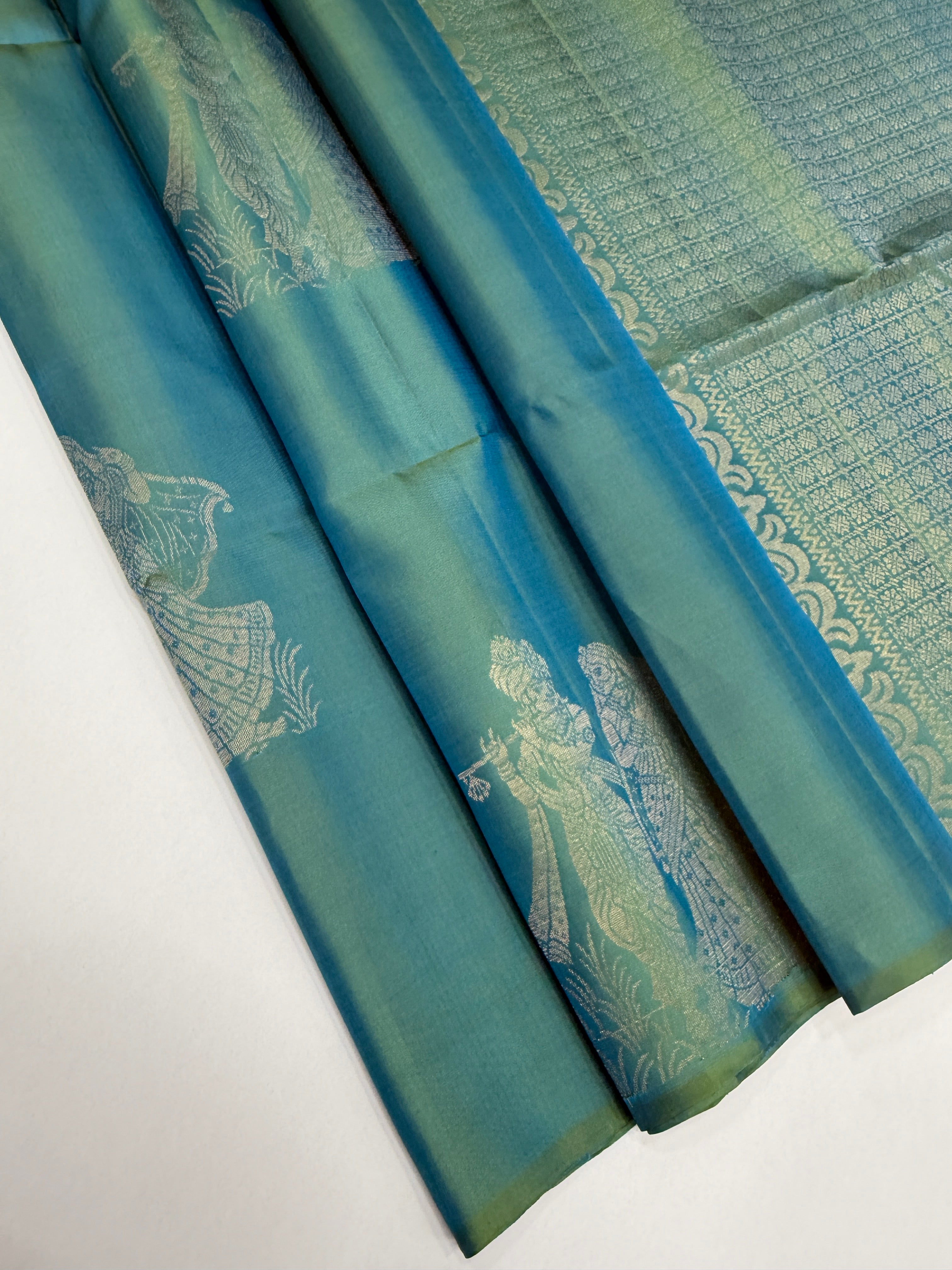 VSBP105 - dual blue color body , color pallu,blouse - Pure silk saree