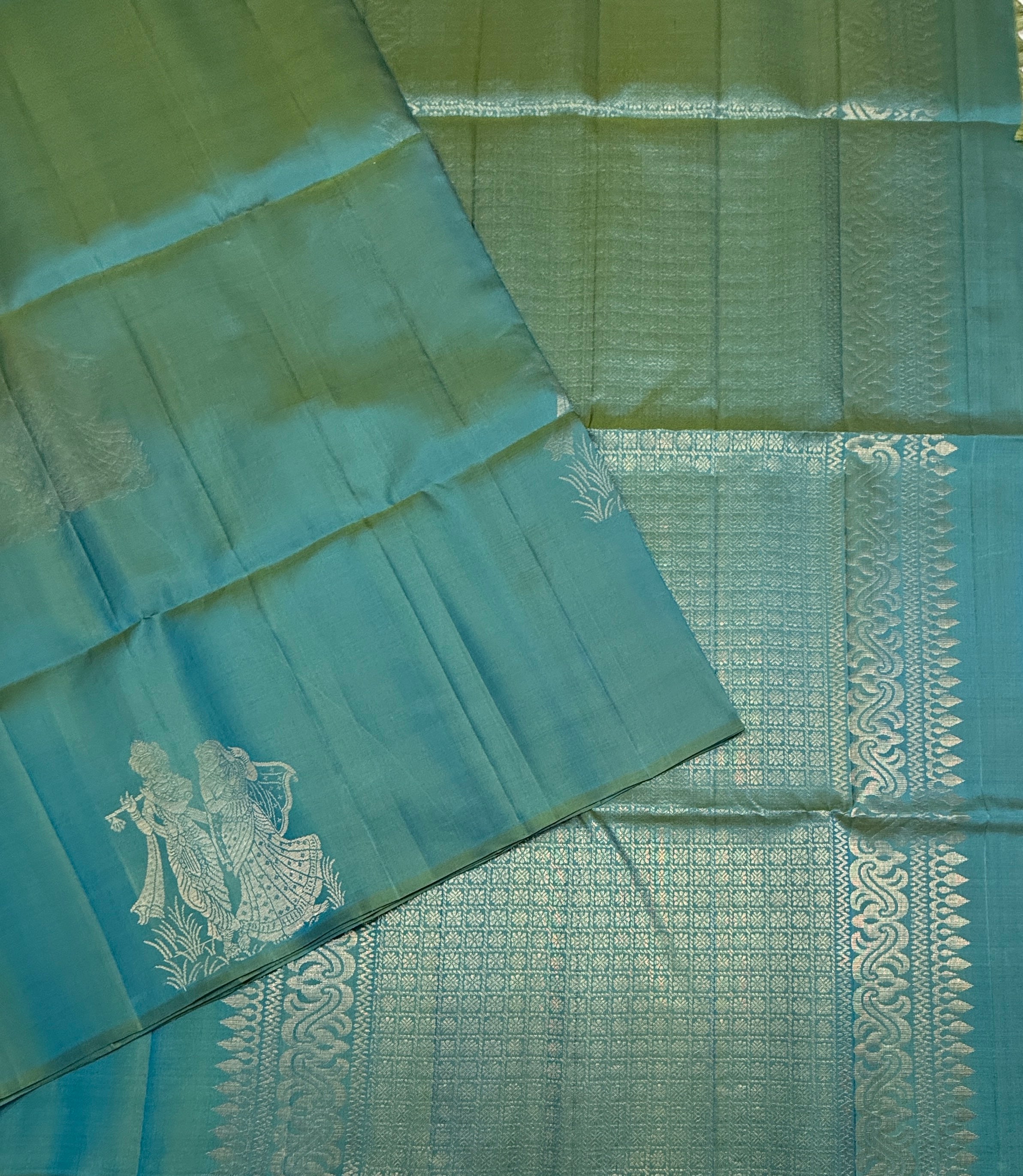 VSBP105 - dual blue color body , color pallu,blouse - Pure silk saree
