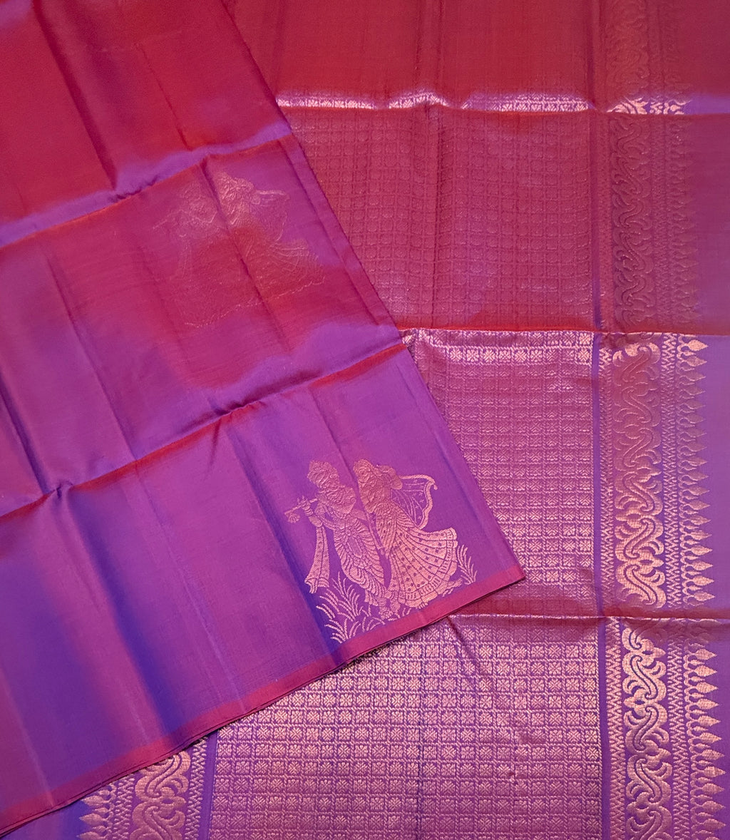 VSBP108 - dual purple color body , color pallu,blouse - Pure silk saree