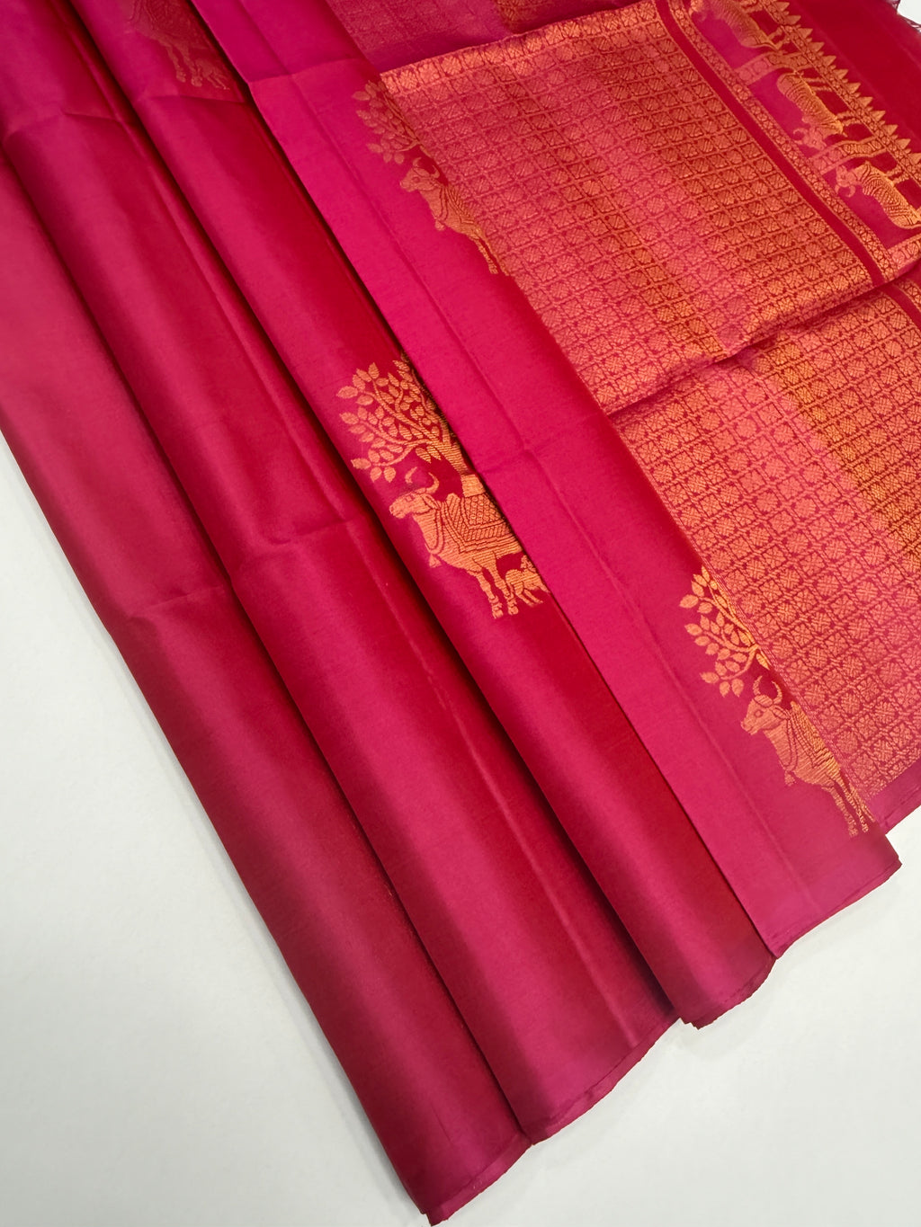 VSBP111 - rani pink color body , color pallu,blouse - Pure silk saree