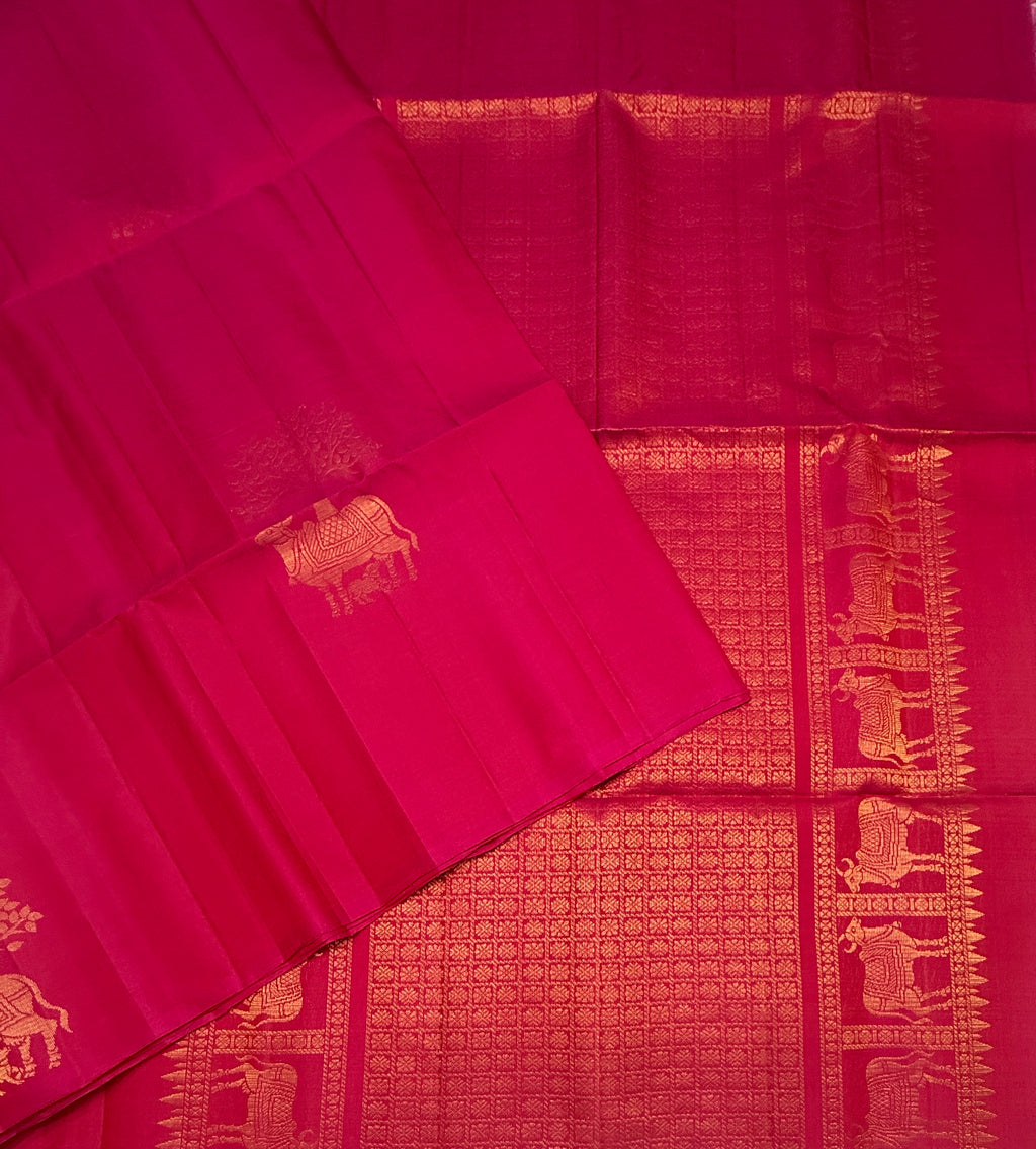 VSBP111 - rani pink color body , color pallu,blouse - Pure silk saree