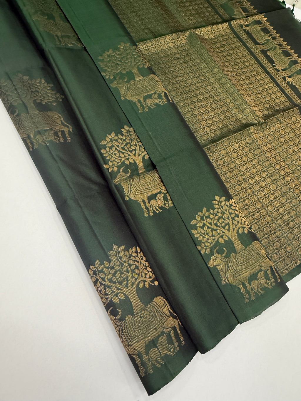 VSBP112 - dark green color body , color pallu,blouse - Pure silk saree