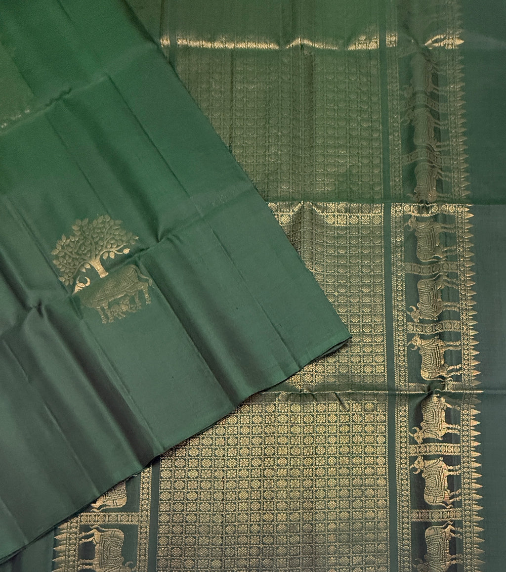 VSBP112 - dark green color body , color pallu,blouse - Pure silk saree