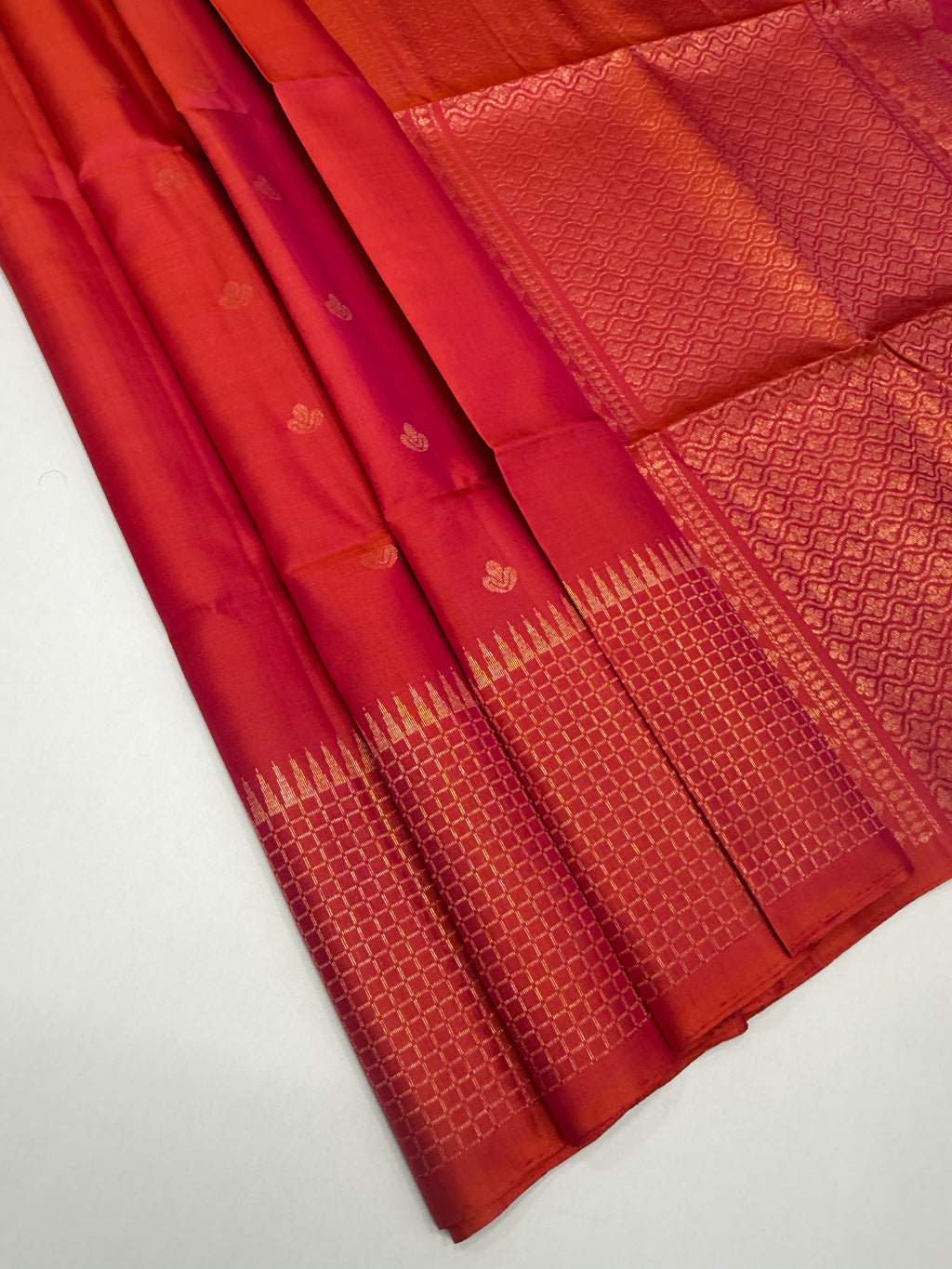 VST274 - pinkish orange color body , color pallu , blouse - Pure silk saree