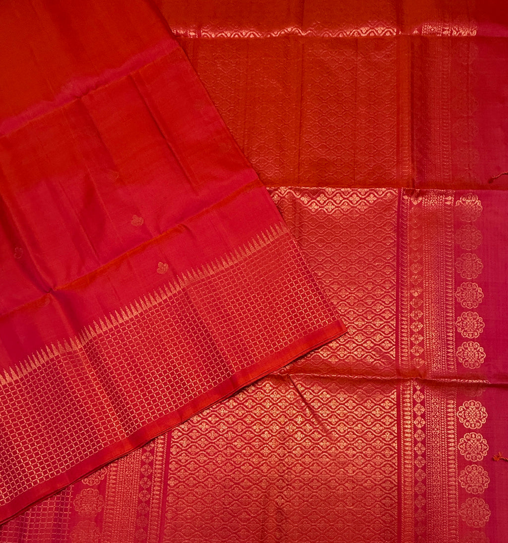 VST274 - pinkish orange color body , color pallu , blouse - Pure silk saree