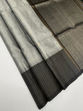 VST276 - grey color body , black color pallu , blouse - Pure silk saree