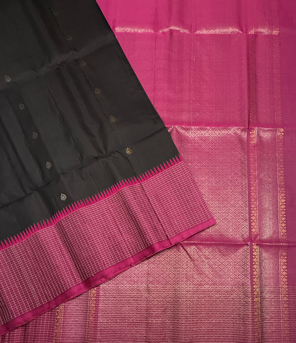 VST277 - black color body , purple color pallu , blouse - Pure silk saree