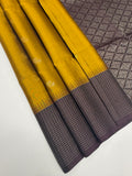 VST278 - mustard color body , dark purple color pallu , blouse - Pure silk saree