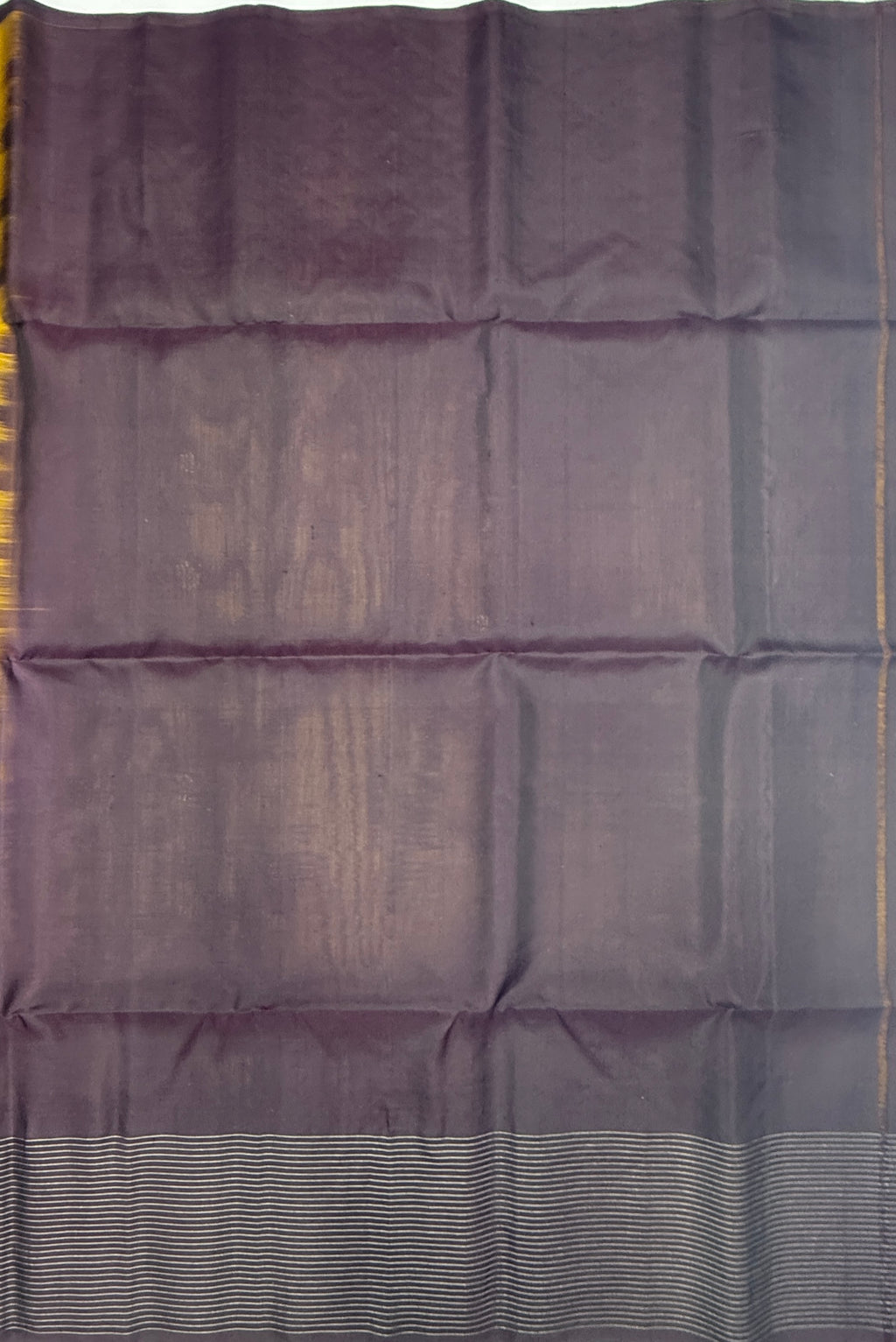 VST278 - mustard color body , dark purple color pallu , blouse - Pure silk saree