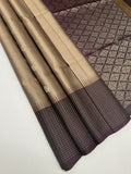 VST279 - chocolate brown color body , dark purple color pallu , blouse - Pure silk saree