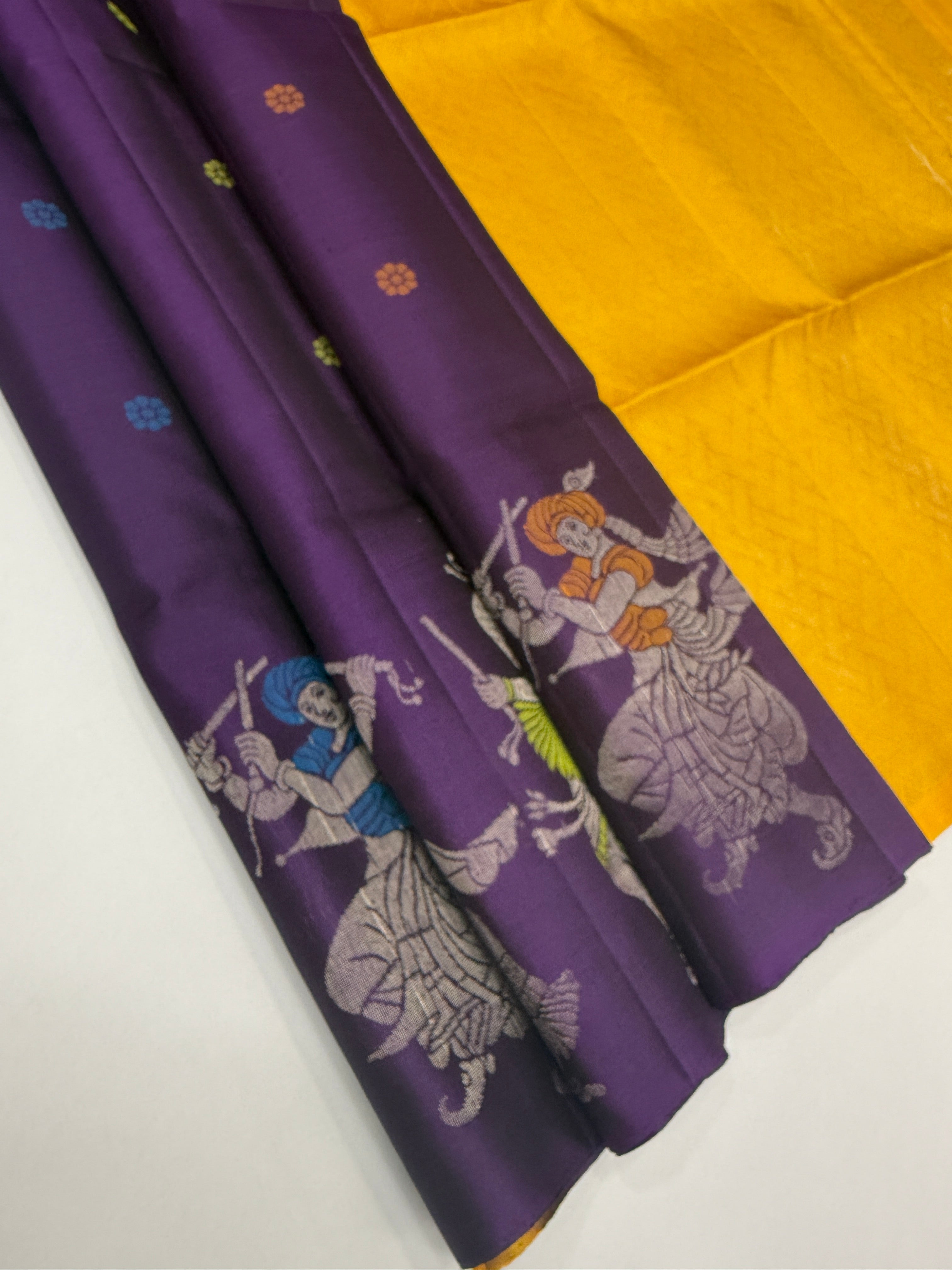 VST281 - violet color body , yellow color pallu , blouse - Pure silk saree