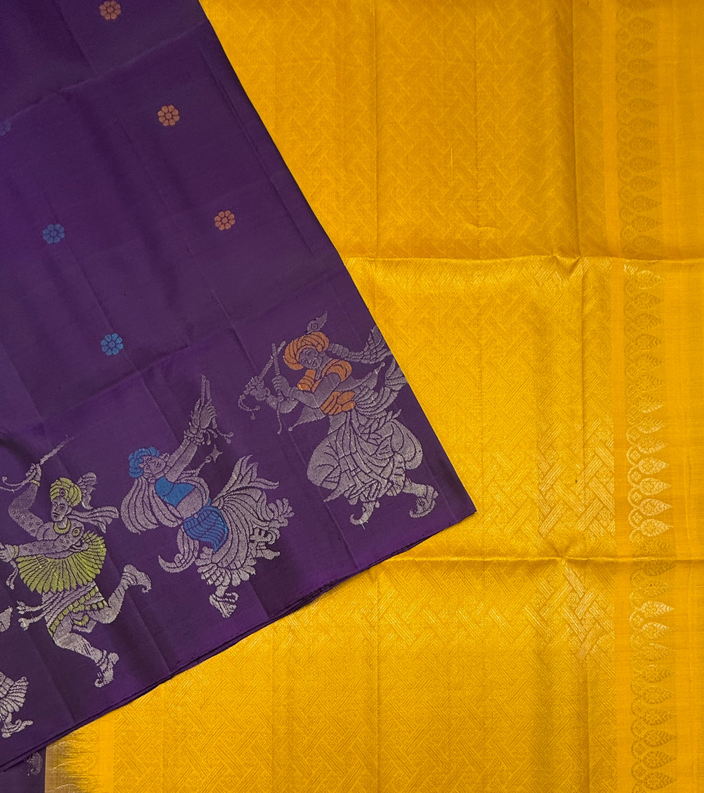 VST281 - violet color body , yellow color pallu , blouse - Pure silk saree