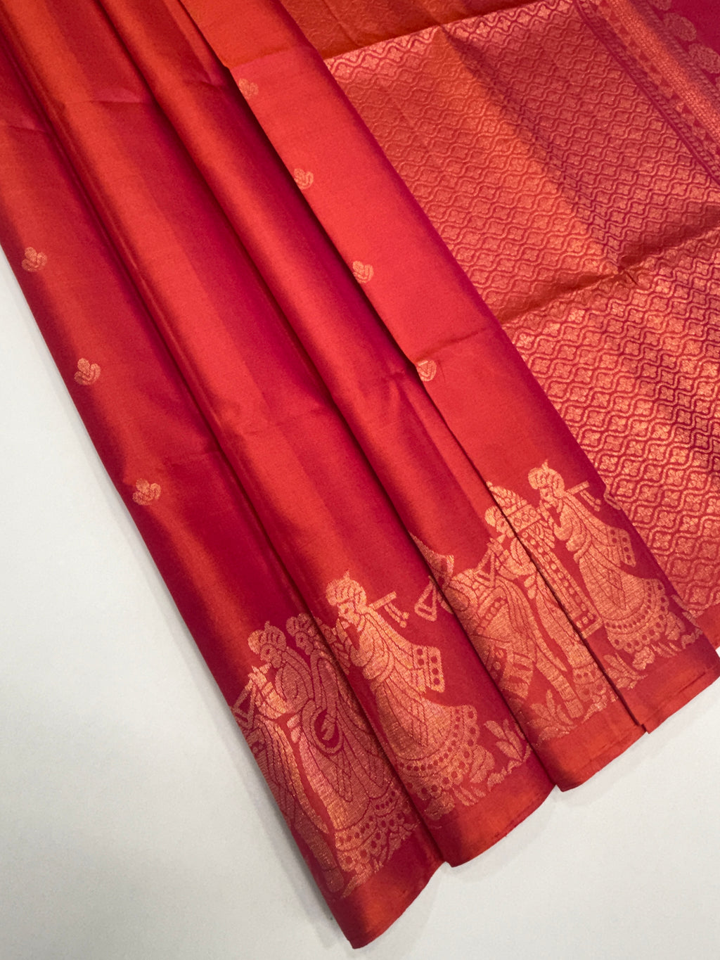 VST282 - pinkish orange color body, color pallu , blouse - Pure silk saree