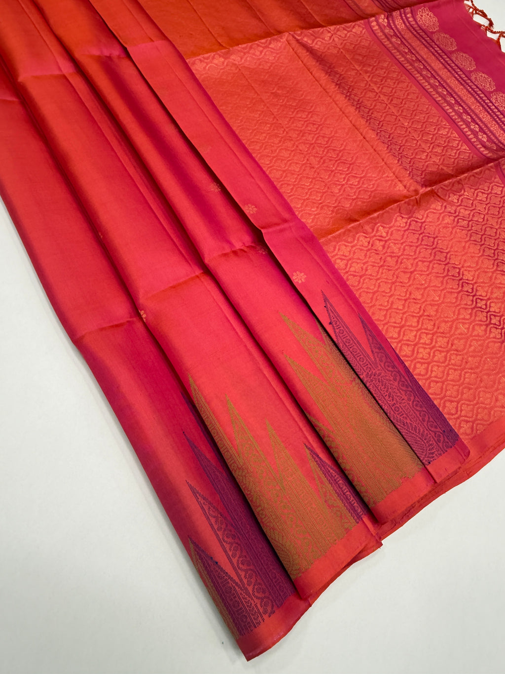 VST284 - ppinkish orange color body , color pallu , blouse - Pure silk saree