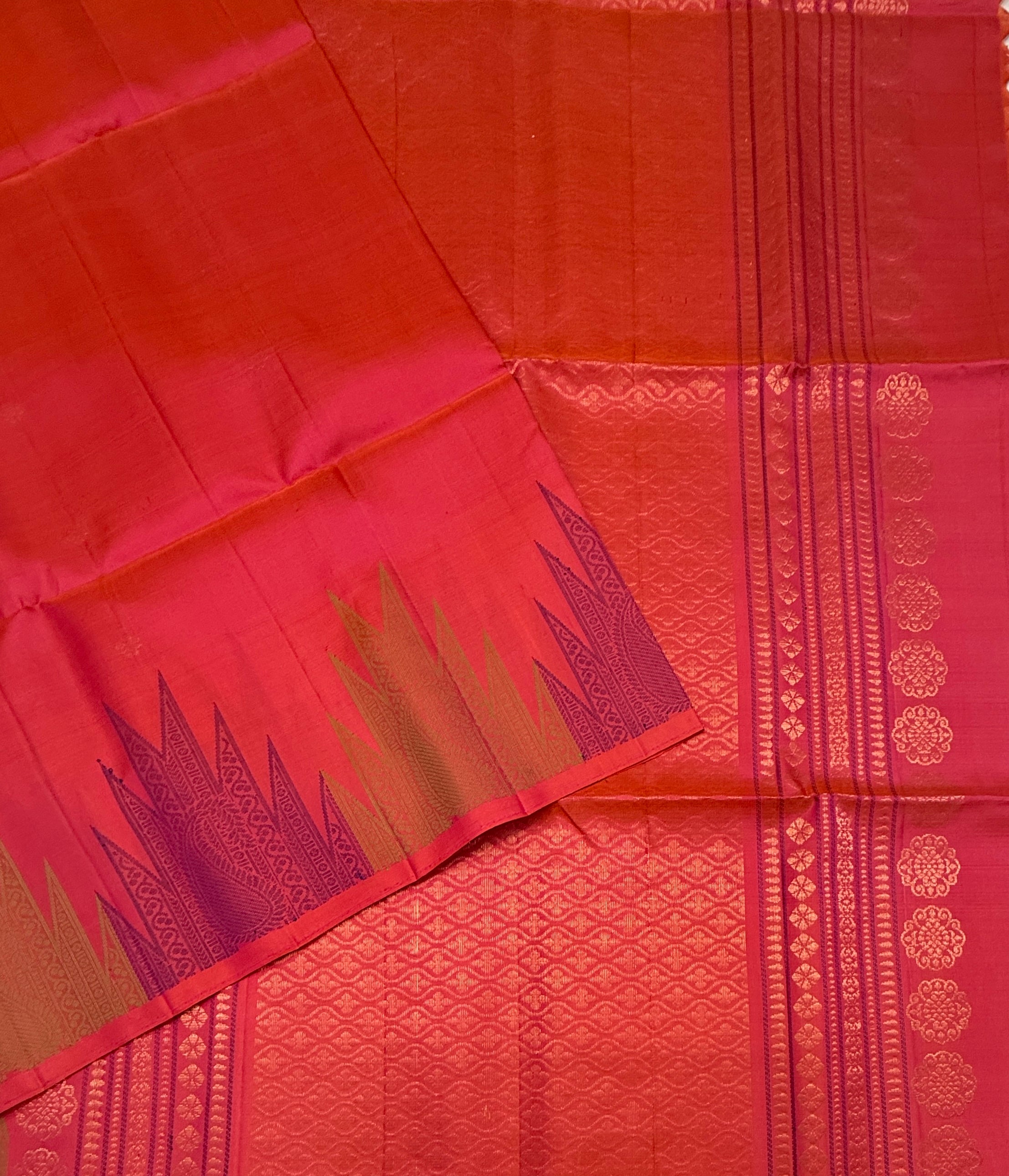 VST284 - ppinkish orange color body , color pallu , blouse - Pure silk saree