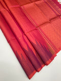 VST286 - pinkish orange green color body , color pallu , blouse - Pure silk saree
