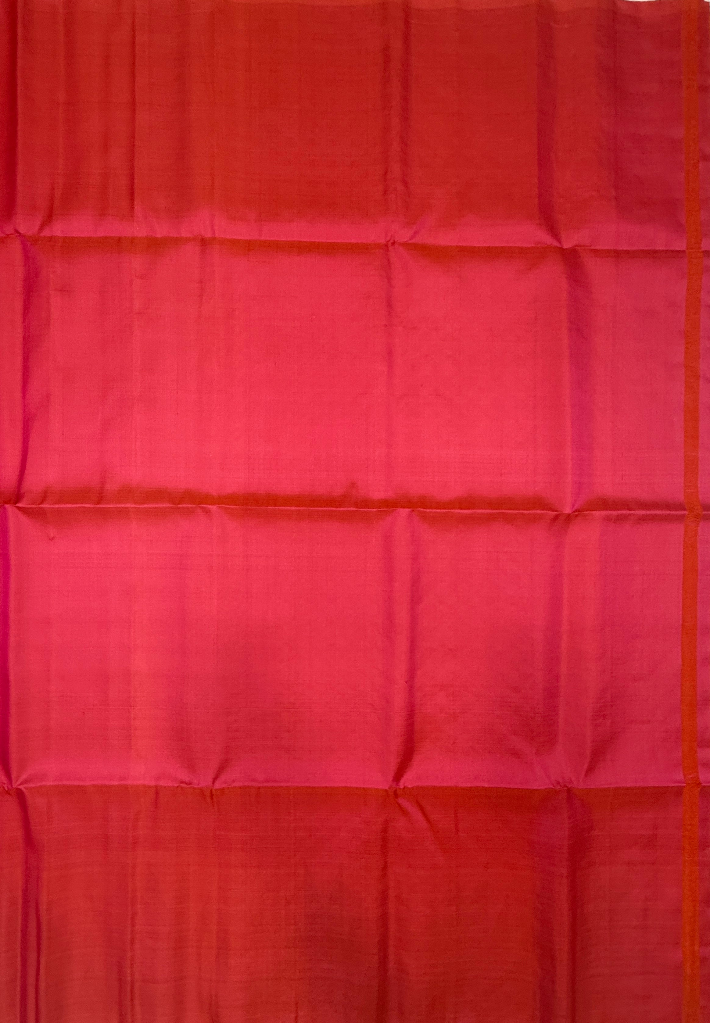 VST286 - pinkish orange green color body , color pallu , blouse - Pure silk saree