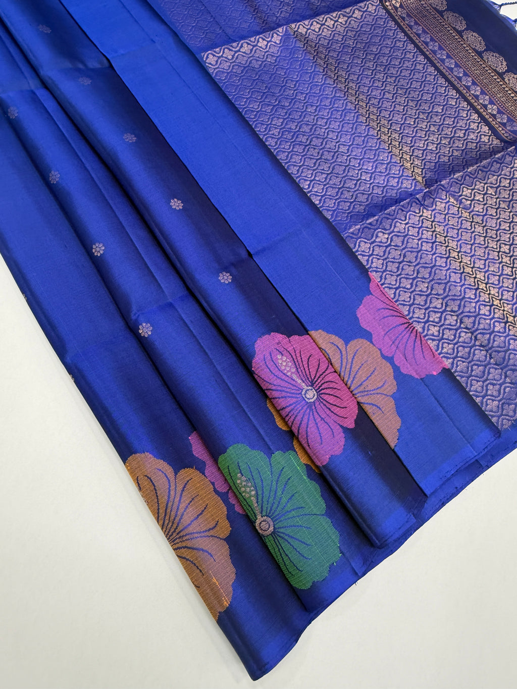 VST289 - royal blue color body , color pallu , blouse - Pure silk saree