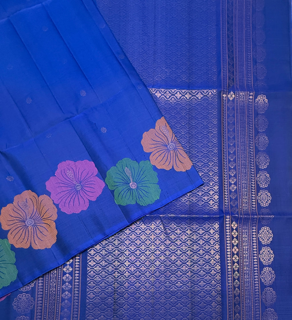 VST289 - royal blue color body , color pallu , blouse - Pure silk saree