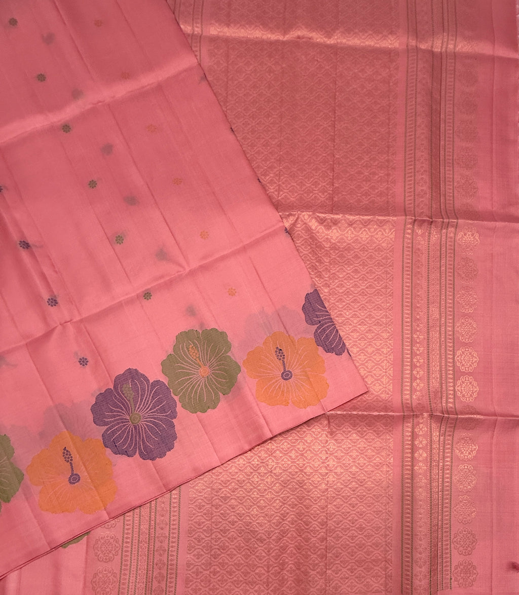 VST290 - light pink color body , color pallu , blouse - Pure silk saree