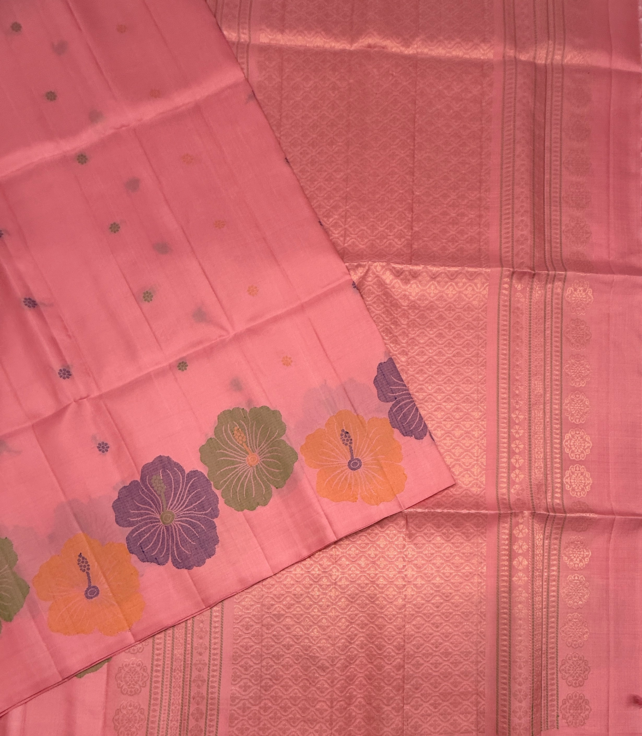 VST290 - light pink color body , color pallu , blouse - Pure silk saree