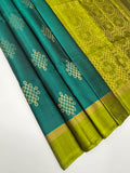 VSCB647 - peacock green color body , olive green color pallu , blouse - Pure silk saree