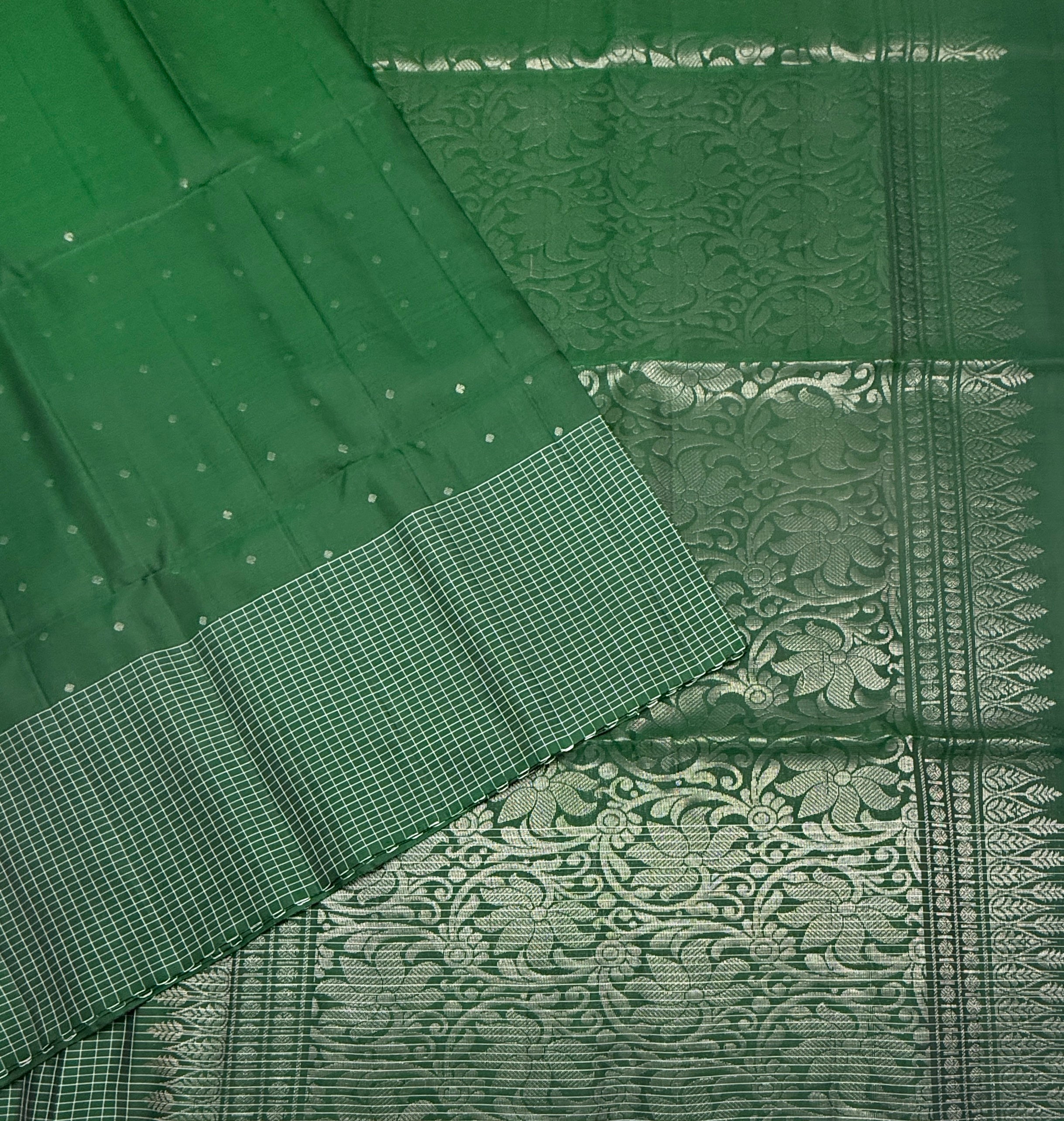 VST291 - bottle green color body , color pallu , blouse - Pure silk saree