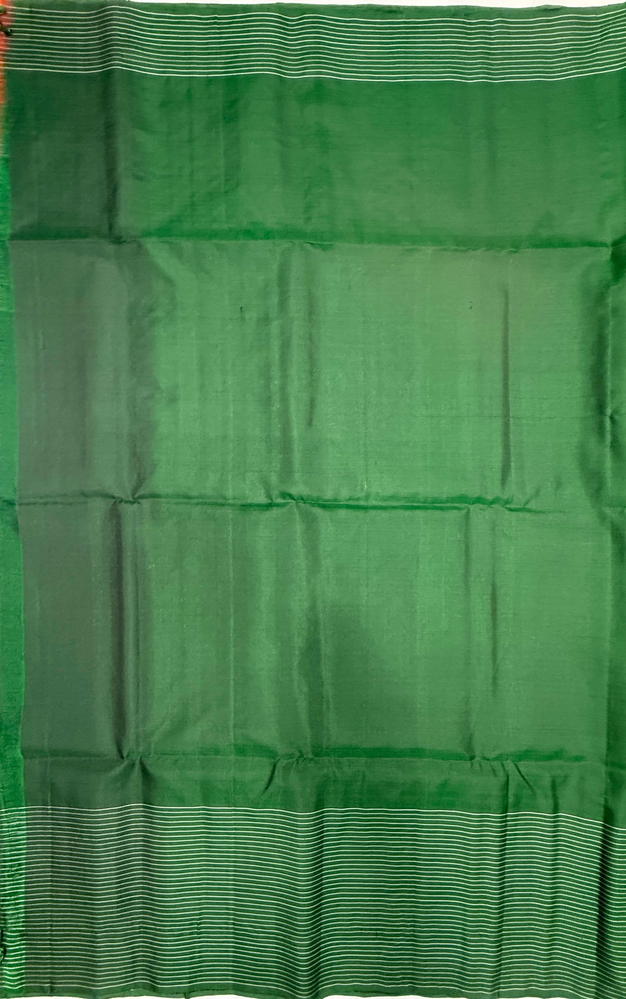 VST291 - bottle green color body , color pallu , blouse - Pure silk saree