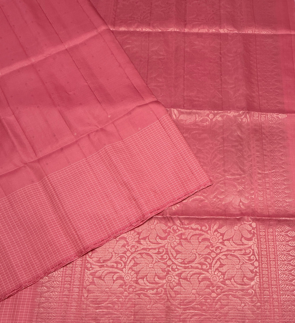 VST292 - pink color body , color pallu , blouse - Pure silk saree