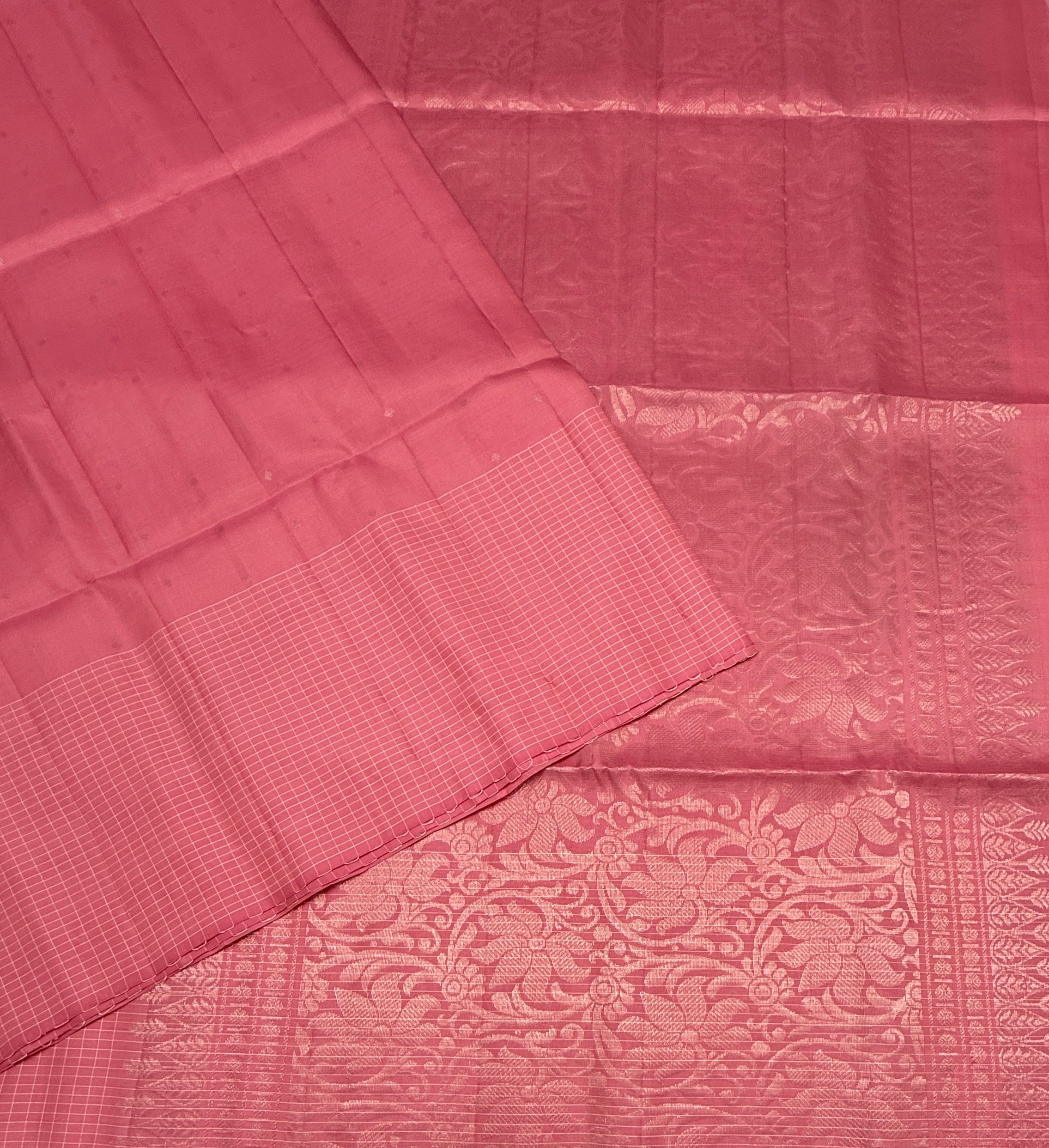 VST292 - pink color body , color pallu , blouse - Pure silk saree