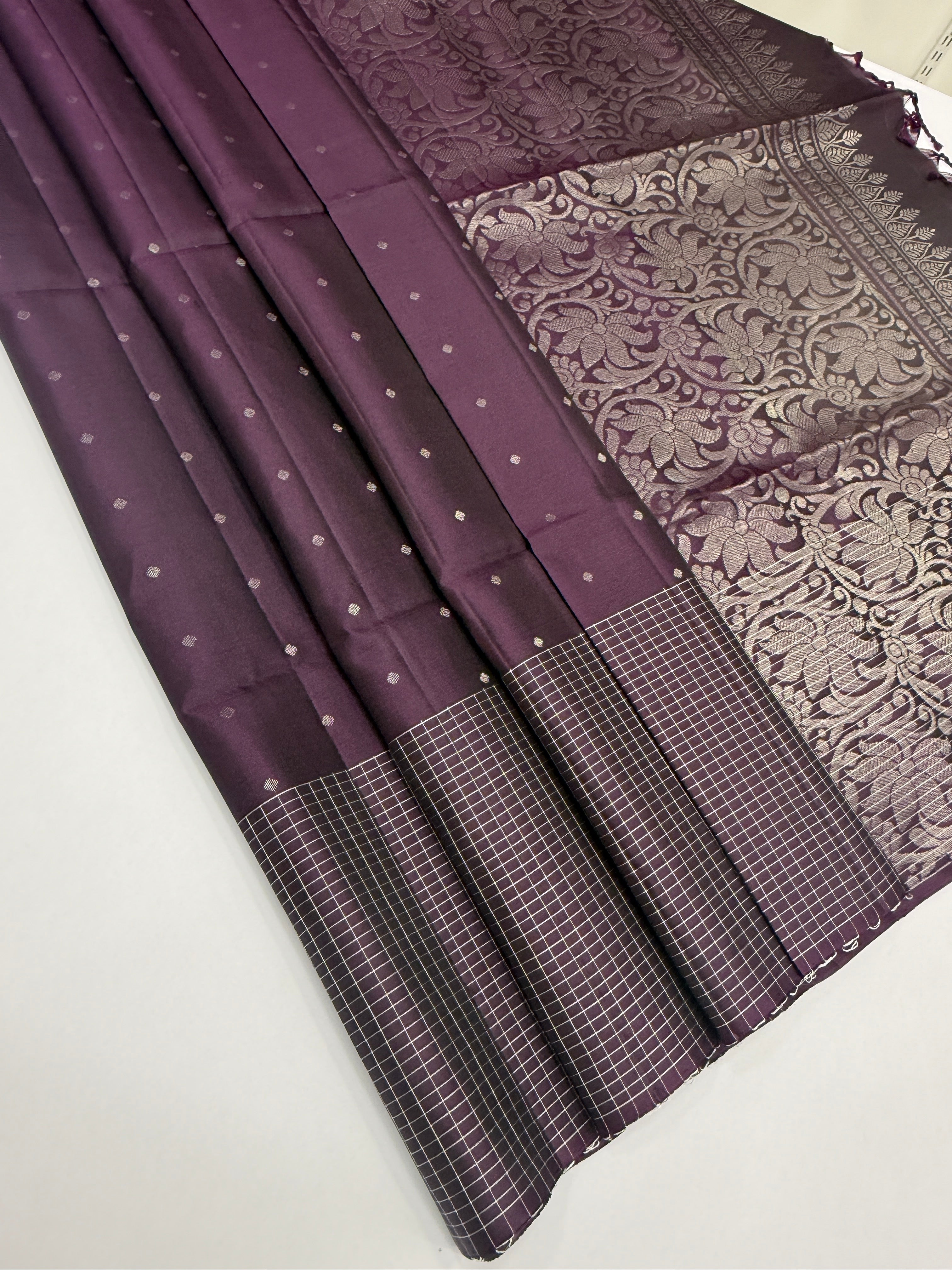 VST293 - dark purple color body , color pallu , blouse - Pure silk saree