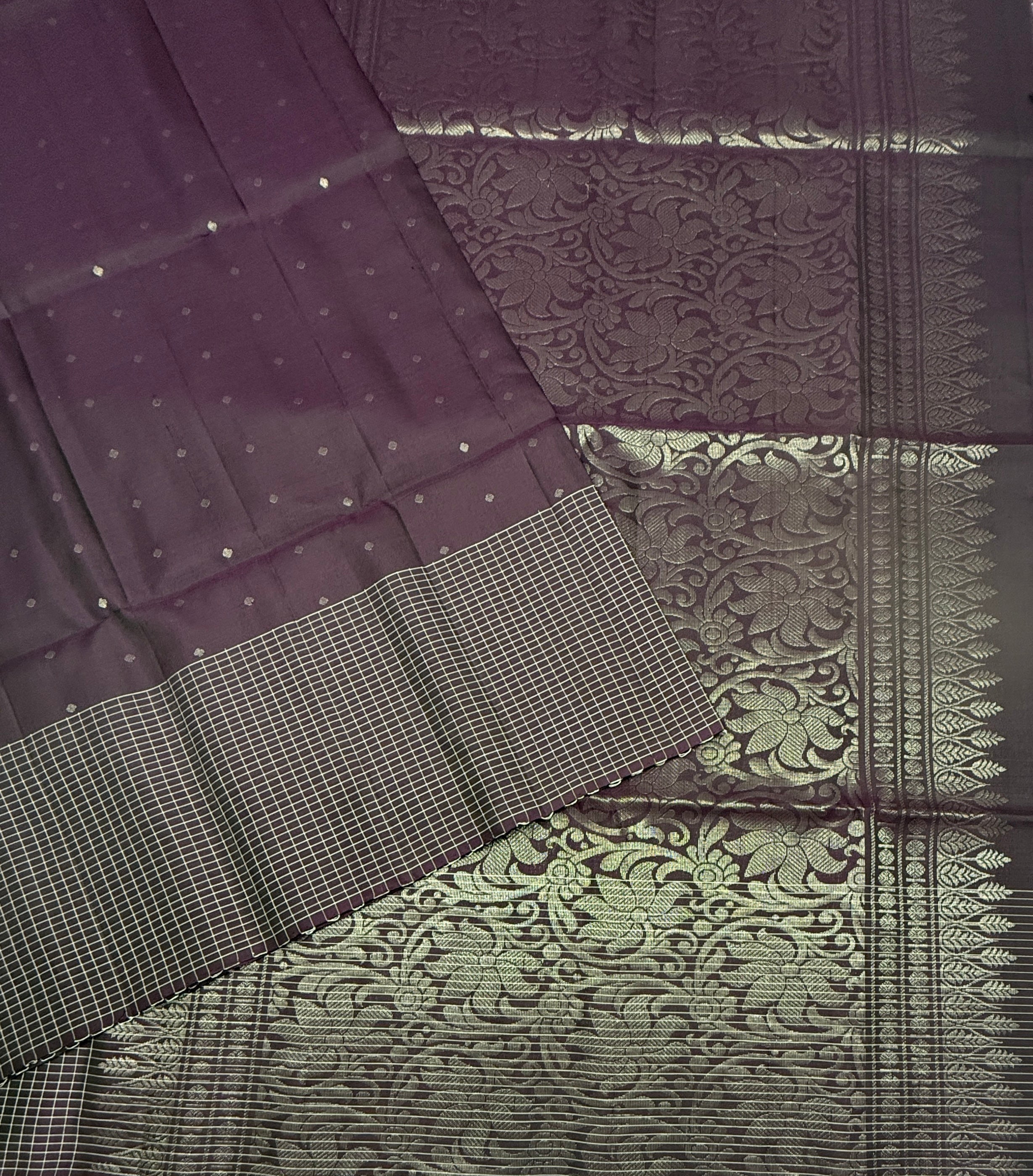 VST293 - dark purple color body , color pallu , blouse - Pure silk saree