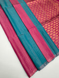 VSD166 - dual blue color body , lotus pink color pallu,blouse - Pure silk saree