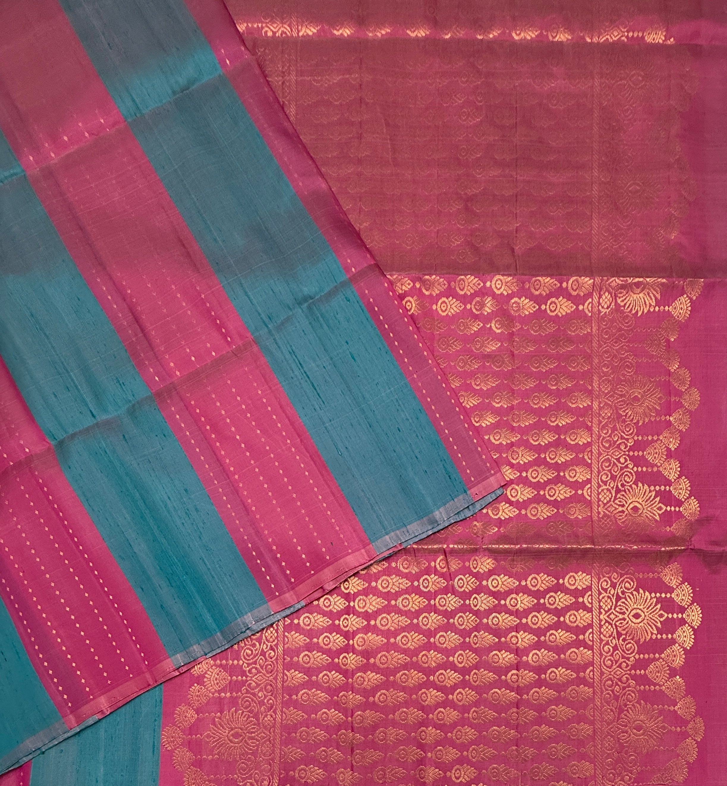 VSD166 - dual blue color body , lotus pink color pallu,blouse - Pure silk saree