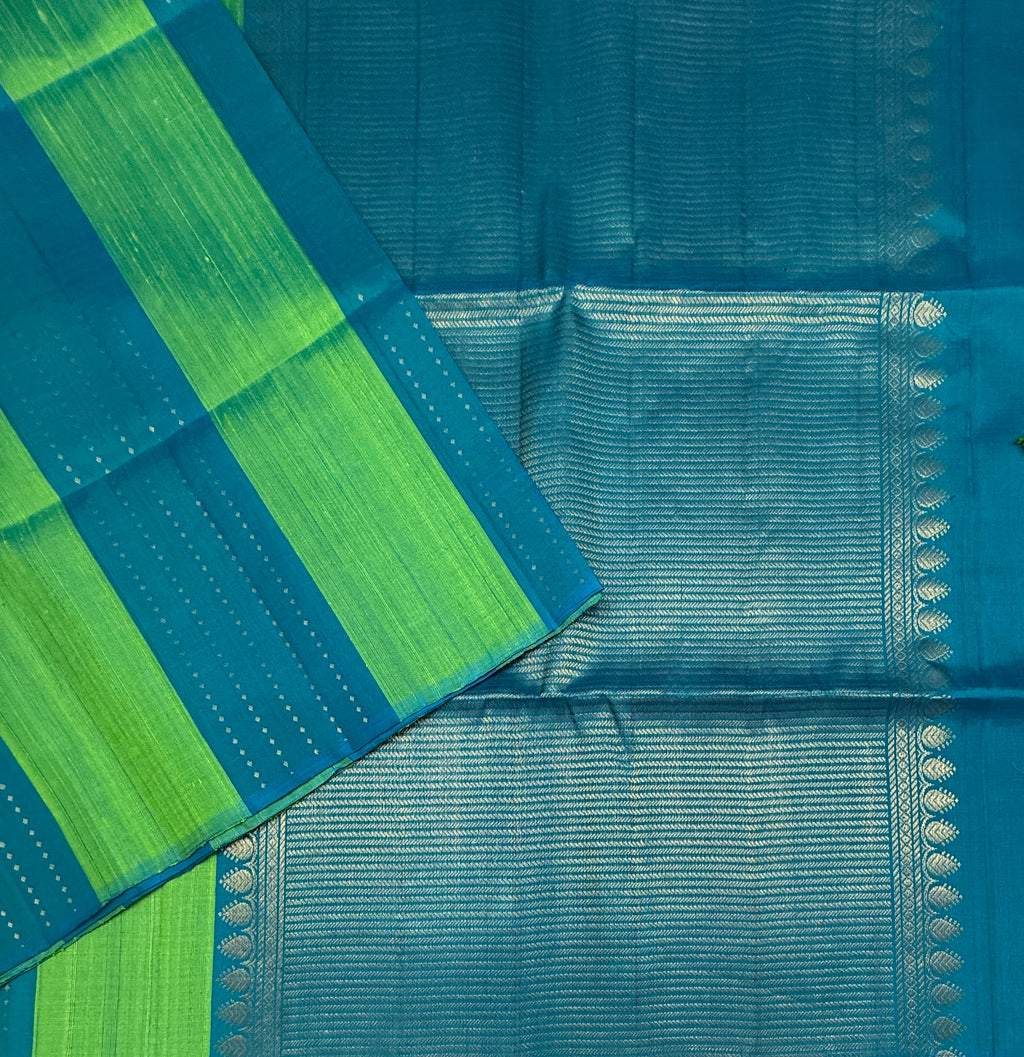 VSD171 - green with blue color body , blue color pallu,blouse - Pure silk saree