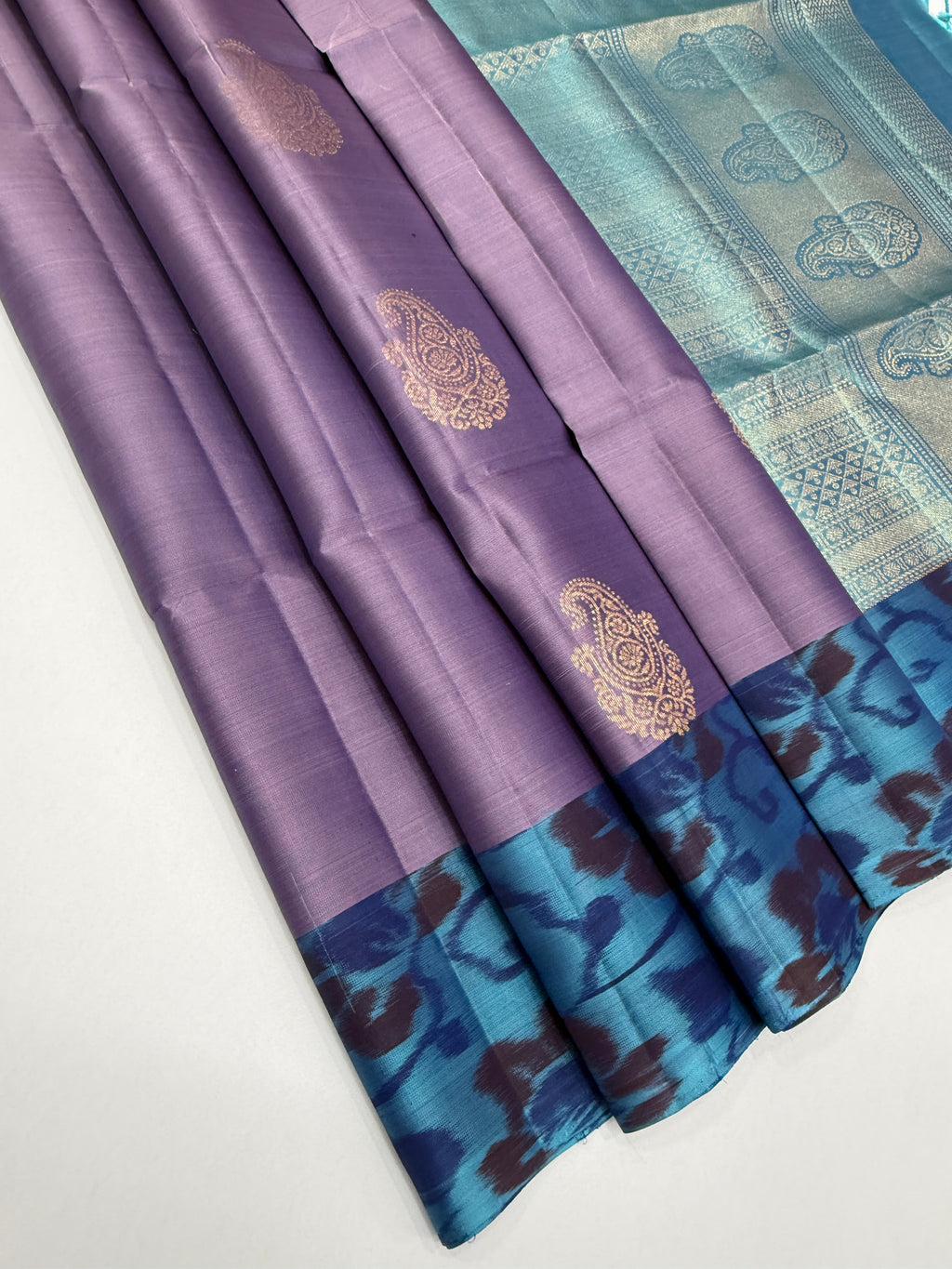 VSM382 - lavender color body , sky blue color pallu , blouse