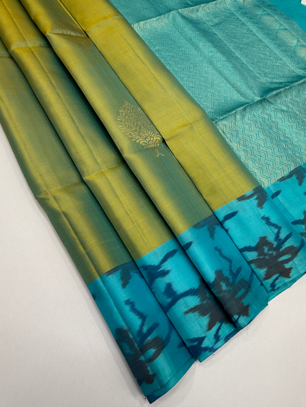 VSM383 - blue with green color body , sky blue color pallu , blouse