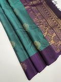 VSM393 - pastel blue color body , violet color pallu , blouse